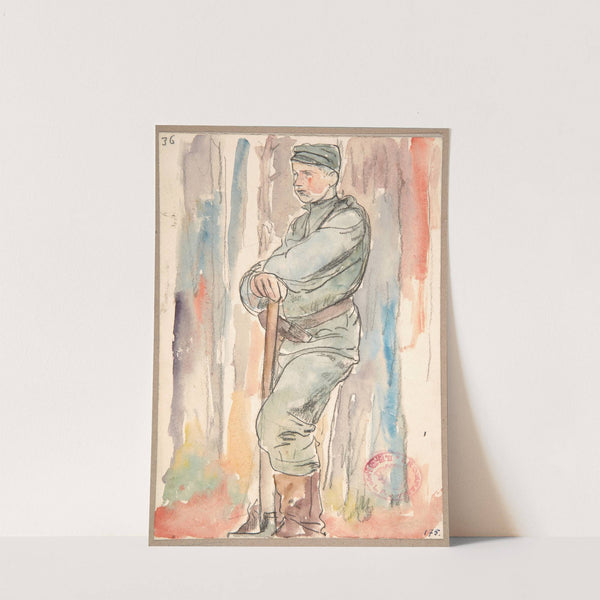 Żołnierz Legionów Polskich przy kopaniu rowów strzeleckich (1916) by Leopold Gottlieb