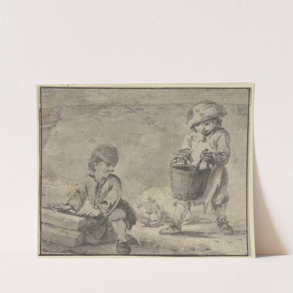 Zwei Knaben bei einem Hunde, der in der Mitte liegt by Pieter Wouwerman