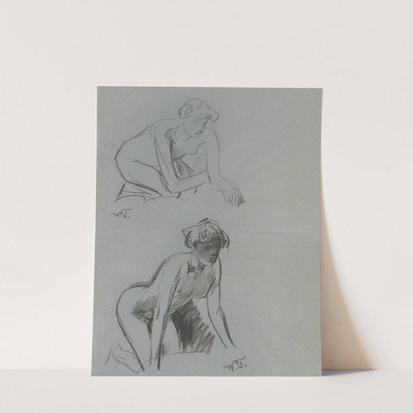 Zwei weibliche Akte, kauernd und kniend by Wilhelm Trübner