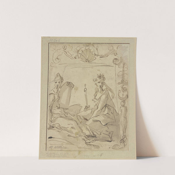 Zwei weibliche Figuren unter einer Muscheldekoration by Michael Willmann  