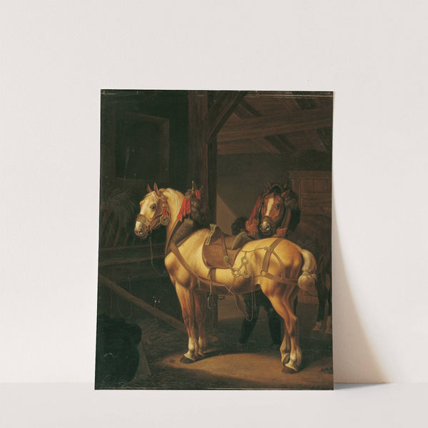 Zwei Zugpferde Im Stall by Johann Baptist Dallinger von Dalling