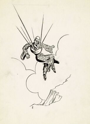 Zwevende man aan parachute
