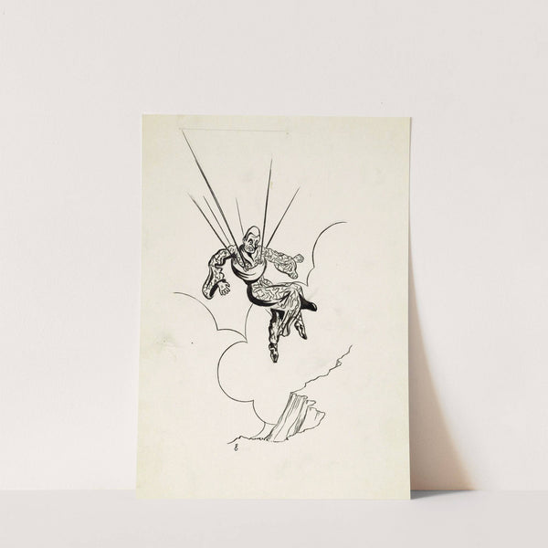 Zwevende man aan parachute by F. Ockerse